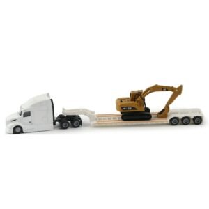 84423 Miniatura Caminhão Peterbilt® 579 Branco 1:87 com Reboque Lowboy e Escavadeira Cat® 315C